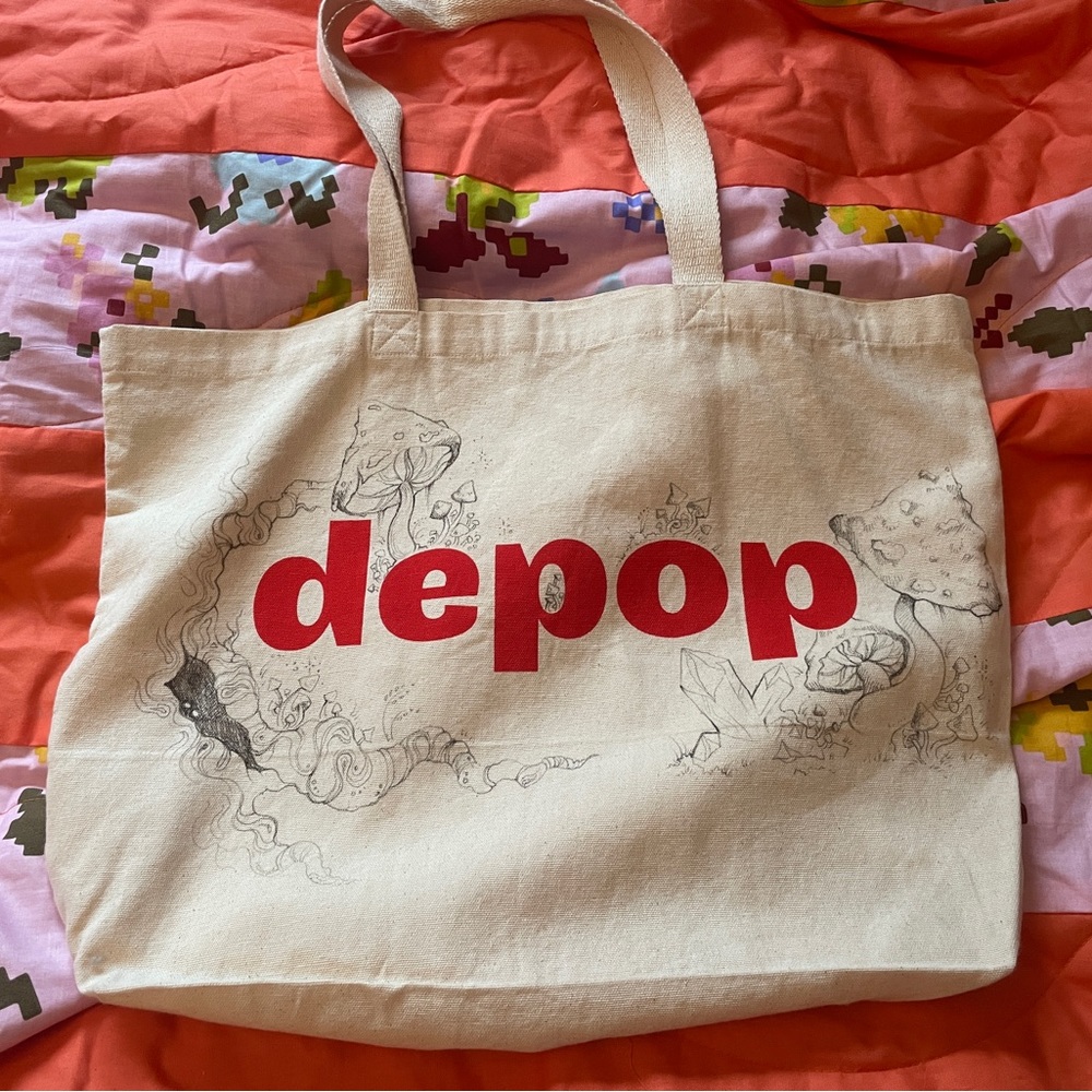 Customized hand-illustrated canvas depop logo tote
